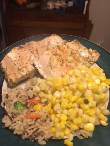 salmon w corn and rice
